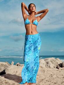 Opulessa Women's Printed Sheer Relaxed Fit  Cover-Up Skirt Only, Casual Beach Wear For Summer Beach Vacation,Country Concert Outfit