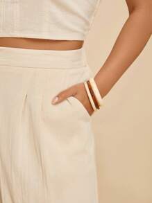 Travachic 2 件大码女式纯色方领吊带上衣和褶皱阔腿休闲裤套装