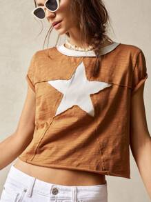 Bohemela Áo thun cổ tròn tay ngắn màu trơn đơn giản vừa vặn cỡ lớn - Rỉ Nâu - Xem 6