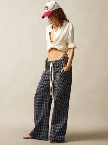 Bohemela 大码女式休闲宽松口袋抽绳阔腿裤 - 黑色 - 查看 3