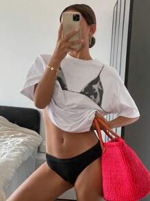 Livesso Women's Casual Round Neck Short Sleeve T-Shirt Graphic Tee Oversized T-Shirt - Apricot - View 7