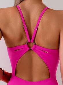 SHEIN Swim 1 件女式侧抽绳露背性感连体泳衣，适合度假 - 玫紅色 - 查看 4