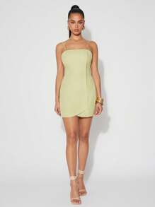 SHEIN Unity Dress Mini Beaded Wrap Spring Gold Detail Straight Neckline Festival Office Siren Summer Wedding Guest Special Occasion Bridal Dinner Prom Thanksgiving Christmas NYE New Years Eve Outfits For Women