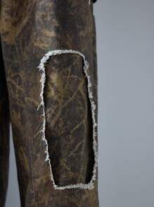 NEON BLANC Men's Street Fashion Loose Fit Long Brown Camouflage Woven Denim Pants - Brown - View 4