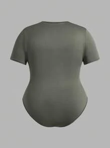 Solflare Plus Size Basic Round Neck Short Sleeve Bodysuit - Multicolor - View 5