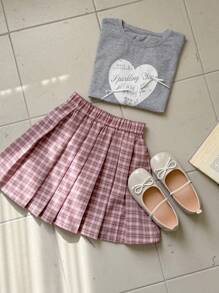 DAZY Tween Girl Plaid Pleated A-Line Skirt, Spring/Summer - Pink - View 8