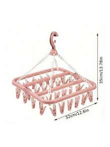 SHEIN 1pc 32 Clip Hanging Hanger, Folding Hanger, Multi-Function Drying Rack, Household Plastic Windproof Clip, Clothing Socks Multi-Clip Hanger - Pink - View 3