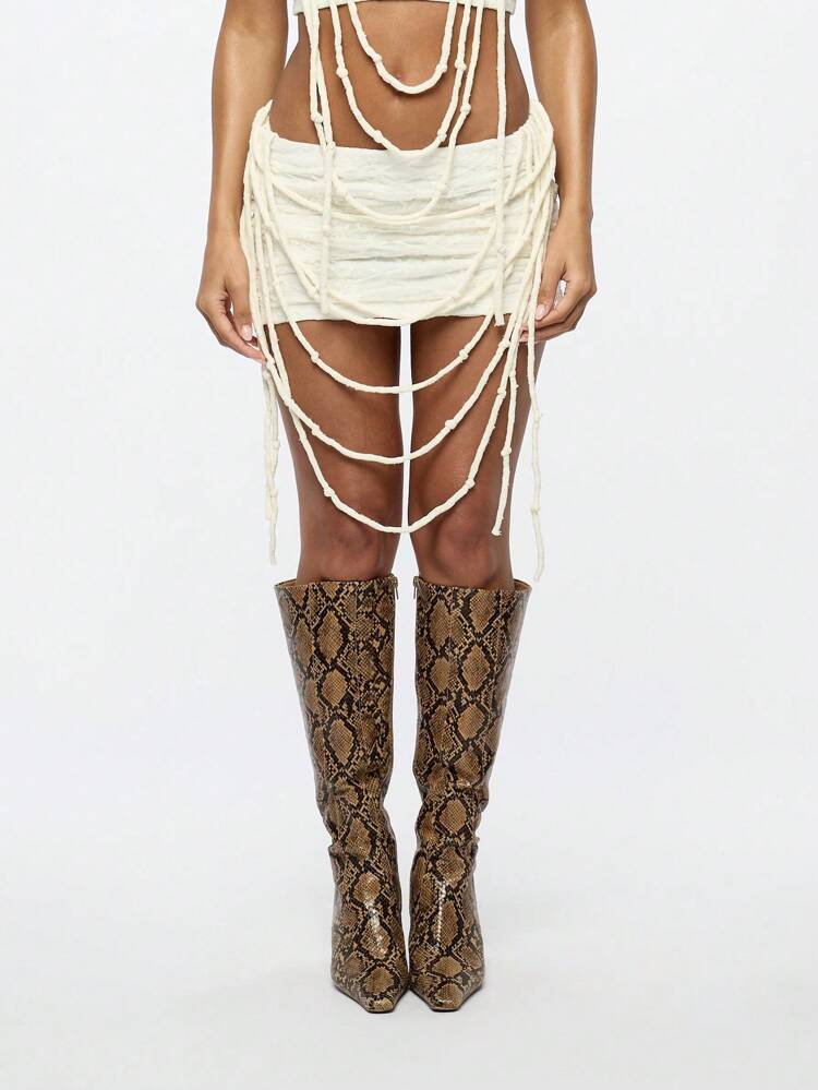 SUMWON WOMEN Distressed Mini Skirt With Cutout Design Fringe Detail