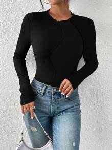 SHEIN Essnce Body de manga larga de unicolor para mujer