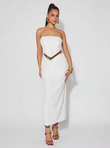 SHEIN Unity Skirt Maxi Spring V-Waistband Festival Summer Brunch Vacation Tropical Western Boho Cute Bridal Dinner Prom Thanksgiving Christmas NYE New Years Eve Outfits For Women - White - View 6