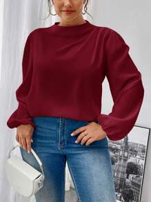 SHEIN Privé 大码女士优雅办公室装荷叶边领长袖泡泡袖衬衫，百搭