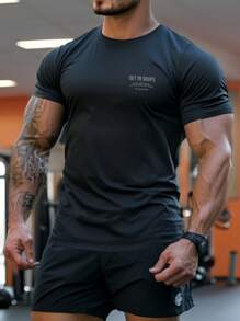 Manfinity Sport Corelite Men's Casual Letter Print Short Sleeve Sports T-Shirt