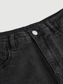 SHEIN Girlism Teen Girl Y2K Black Denim Shorts. Spring And Summer Casual Vacation Boho Homewear,Kid Girls Western Wear Street Cool,Beach - Black - View 4