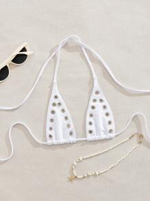 Swim SXY 春假海滩女装，铆钉性感派对音乐节日常休闲度假海滩镂空泳装露背比基尼上衣