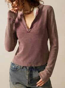 Bohemela Women V-Neck Long Sleeve T-Shirt, Vacation Theme, Autumn