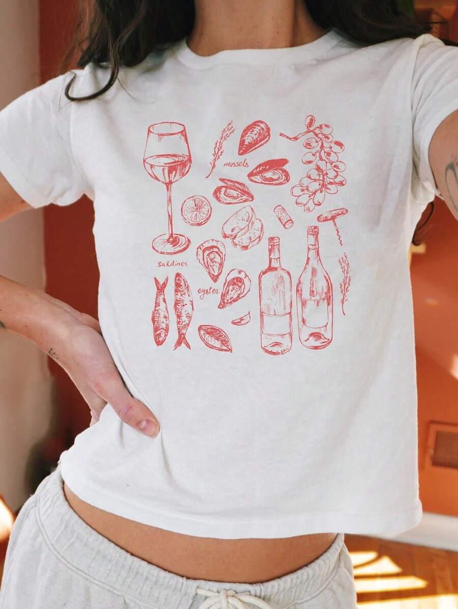 Oyster Y2K baby T-shirt, YK2 baby T-shirt, Soft Girl, Mermaid Core shirt, 90s baby T-shirt, Coastal Grandma, Aperol shirt, Italiaans shirt, Tomato Girl Summer