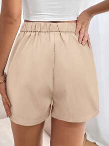 Firerie Damen elegante Leinen Lässig Plissee Shorts, Leinen Shorts, Sommer Shorts, Strand Shorts, Hoher Bund Shorts für Urlaub, Frühling für St. Patrick für Rave Festival, Partys, Musikfestival, Abschlusszeit, Strand, auf Reisen, St. Patrick, Old Money Stil, Hochzeit, Valentinstag, Konzert - Aprikosenfarben - Übersicht 2