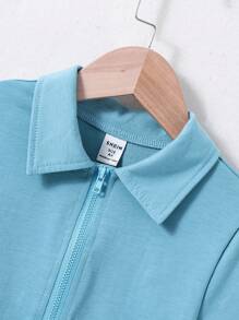 SHEIN Young Boy Short Sleeve Casual Polo Shirt With Alphabet Applique + Shorts Two Pieces Set