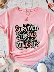 EMERY ROSE Too Many Storms Plus Size Short Sleeved T Shirts - Pink - View 1