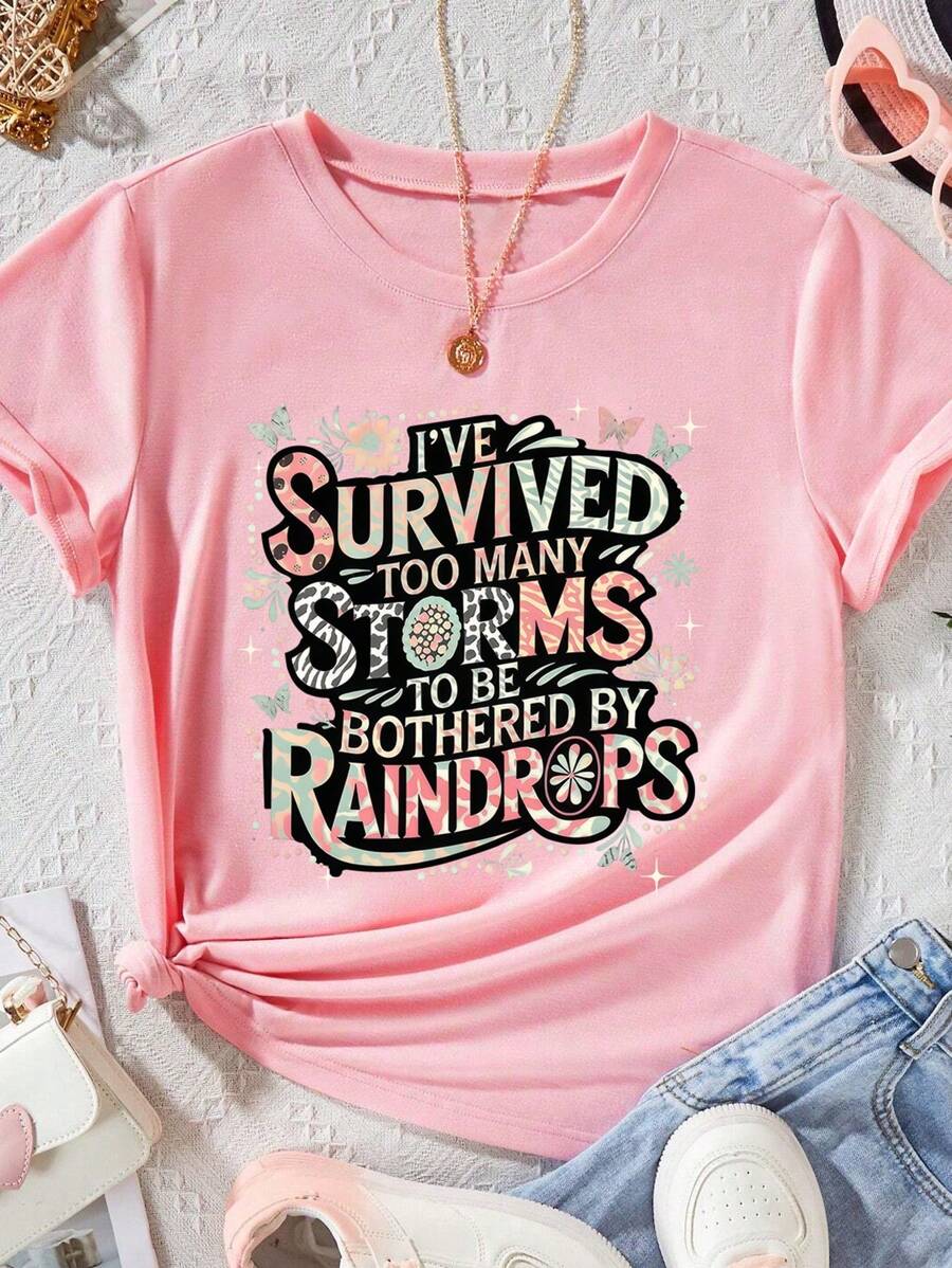 EMERY ROSE Too Many Storms Plus Size Short Sleeved T Shirts - Pink - View 1