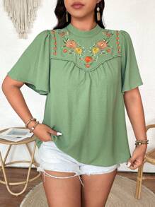 Breezaya Women's Casual Fashion 3D Embroidery Vacation Style Blouse
