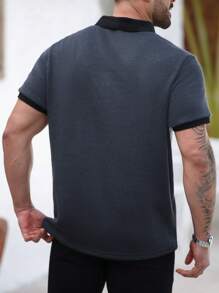 Manfinity Homme Plus Size Men's Casual Polo Shirt, Minimalist Fashion For Daily Wear - Black - View 2