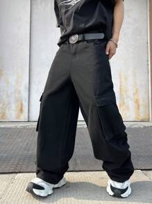 Manfinity EMRG Men's Tiger Print Cargo Denim Pants - Black - View 2