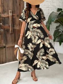 SHEIN Vestido de verano con cintura estampada y abertura - Multicolor - Ver 5