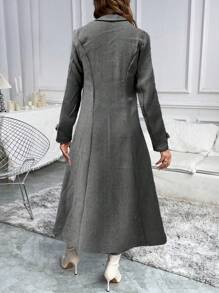 SHEIN Clasi 女士秋冬翻领双排扣休闲外套 - 黑色 - 查看 2