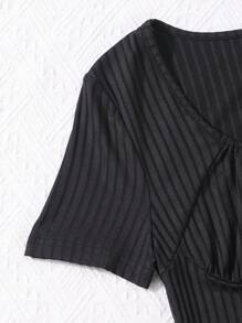 Basic Solid Black Pleated Snug Fit Casual Dress, For Teenagers, Spring/Summer - Black - View 6