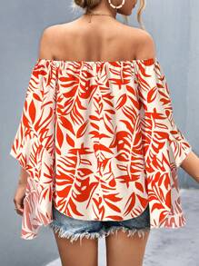 Breezaya Women's Off Shoulder Long Sleeve Blouse, Minimalist & Fashionable - Orange - View 2