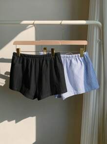 Comfortcana 2pcs Women Linen Striped Shorts, New Arrival - Multicolor - View 2