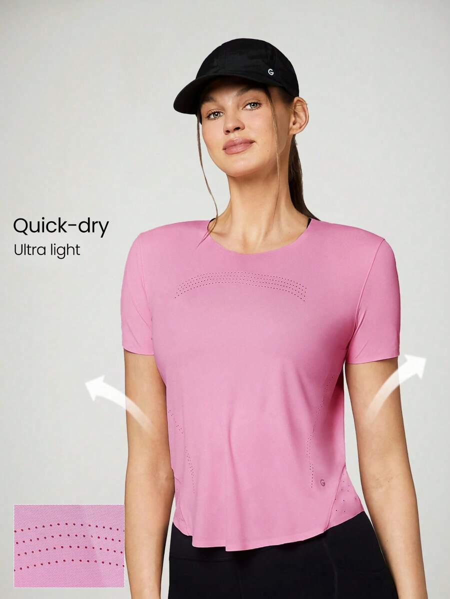 GLOWMODE OptiDry Schnelltrocknendes, lasergeschnittenes reflektierendes Tee für hochintensives Training, Jogging, Laufen, Workout, Fitnessstudio, Radsport - Pink - Übersicht 1
