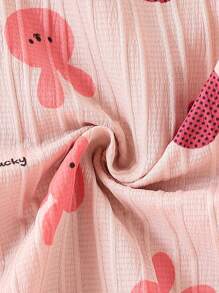 Tween Girls Cute Rabbit Print Long Sleeve Night Gown Loungewear - Pink - View 3