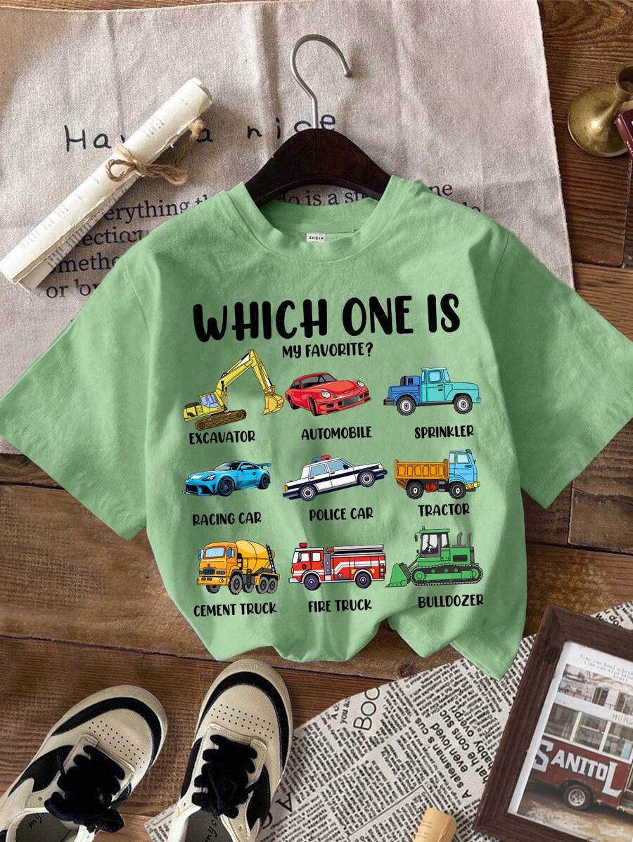 SHEIN 年轻男孩休闲短袖圆领T恤，适合夏季 - 薄荷綠 - 查看 1