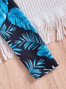 SHEIN Leap Crew Tween Girls Casual Ditsy Floral Patchwork Long Sleeve One-Piece Swimsuit, Spring/Summer - Black - View 6