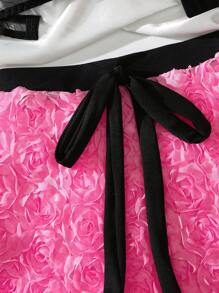 طقم فستان بوك رومانسي مزهر - صدرية وتنورة وسطية إغراء ملابس داخلية رائعة للنساء 2 قطعة - وردي - مشاهدة 5