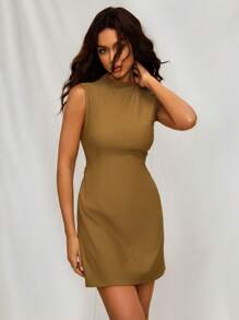 Forever 21 Women Solid Color Round Neck Sleeveless Fashion Mini Dress - Yellow - View 5