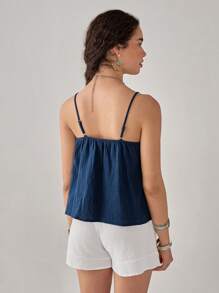 Florisole Casual Vacation Cute Spaghetti Strap Front V-Neck Embroidery Decor Women Camisole - Multicolor - View 2