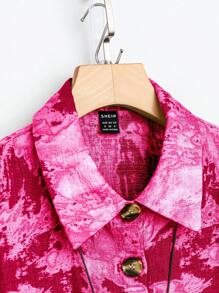 SHEIN Clasi 女士扎染短袖衬衫和吊带裙两件套，休闲假日风格 - 彩色 - 查看 4