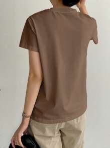 Dazy-Less 纯色缝线细节T恤商务休闲女士工作服