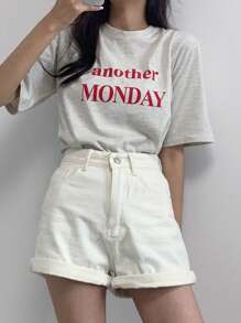 Dazy-Less 字母图案T恤夏季商务休闲女士工作服 - 淺灰色 - 查看 3