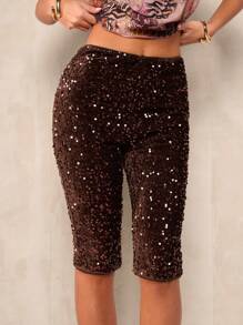 SHEIN BAE 女士休闲简约夏季短裤 - 紫紅色 - 查看 4