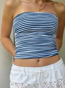 Flirla Parte superior bandeau a rayas para mujer talla grande