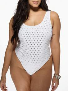 MISSGUIDED PLUS Diamante 圆领背心连体泳衣 - 白色 - 查看 6