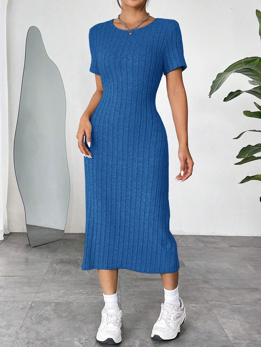 SHEIN EZwear Vestido ajustado de punto azul casual para mujer