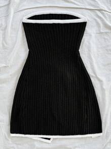 Soleia Casual & Comfortable Color Block Lace-Up Fitted Sweater Dress - Black - View 2