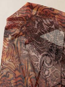 Bohemela Boho Knitted Leopard Print Net Fabric Slash Neck Fitted Women Top