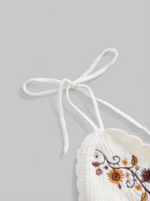 ROMWE Hippie 女士波西米亚复古花卉荷叶边吊带针织上衣 - 杏色 - 查看 4