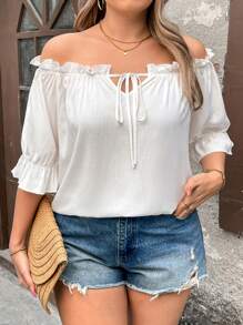 Breezaya Blusa informal para mujer de talla grande con hombros descubiertos, mangas cortas y escote de corazón, adecuada para vacaciones y uso diario